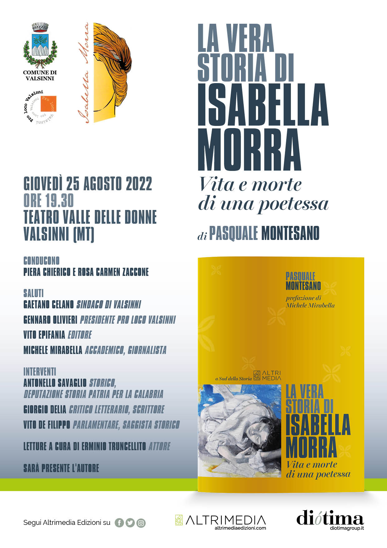 Il 25 agosto Pasquale Montesano presenta a Valsinni “La vera storia di Isabella Morra. Vita e morte di una poetessa”